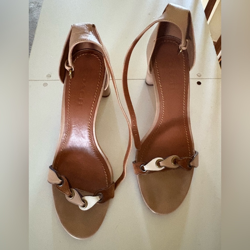 COACH Tan Open-Toe Sandals with Ankle Strap